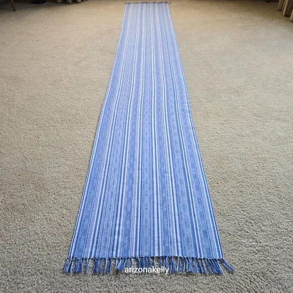 Cotton Linen Woven Scarf Blue & White - Picture 5 of 14